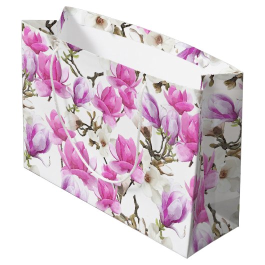 Roze en witte Magnolia Blossom Waterverf Patroon Groot Cadeauzakje (Achterkant Gekanteld)