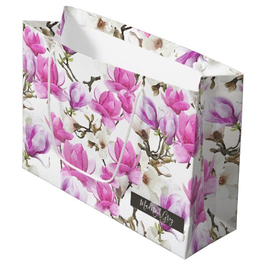Roze en witte Magnolia Blossom Waterverf Patroon Groot Cadeauzakje (Voorkant Gekanteld)