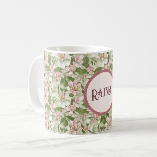  roze en witte Magnolia gepersonaliseerd Koffiemok (Voorkant links)