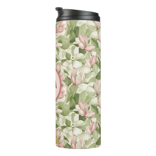  roze en witte Magnolia gepersonaliseerd Thermosbeker (Geroteerd rechts)