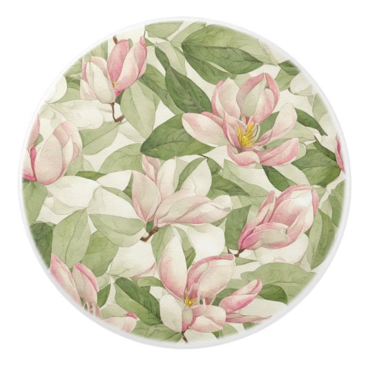  roze en witte Magnolia's Keramische Knop (Voorkant)