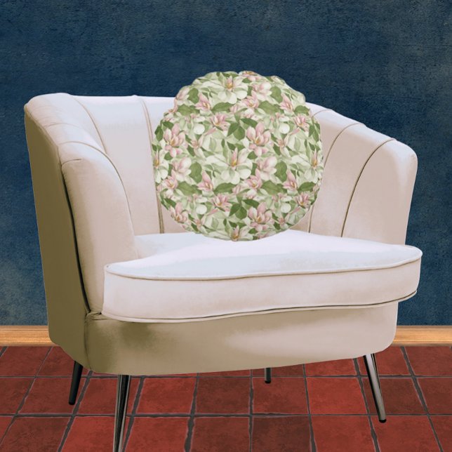  Roze en Witte Magnolia's Ronde Kussen (Creator heeft geüpload)
