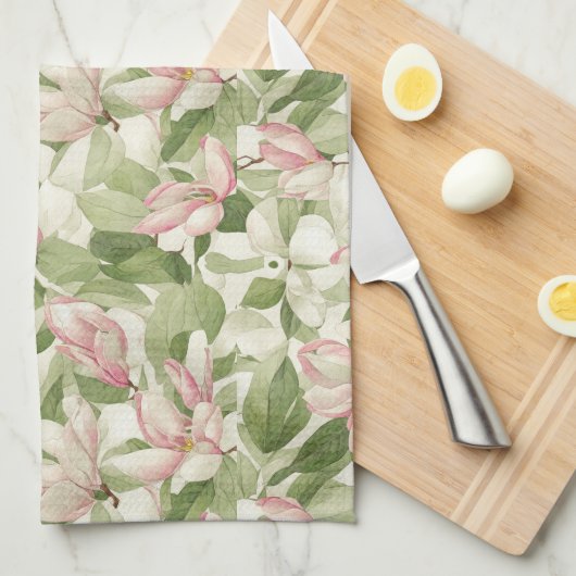 roze en witte Magnolia's Theedoek (Quarter Fold)