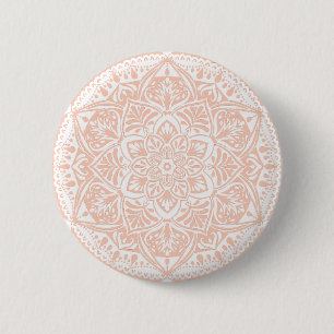 Roze en witte Mandala - Loergann in Abrikozen Ronde Button 5,7 Cm