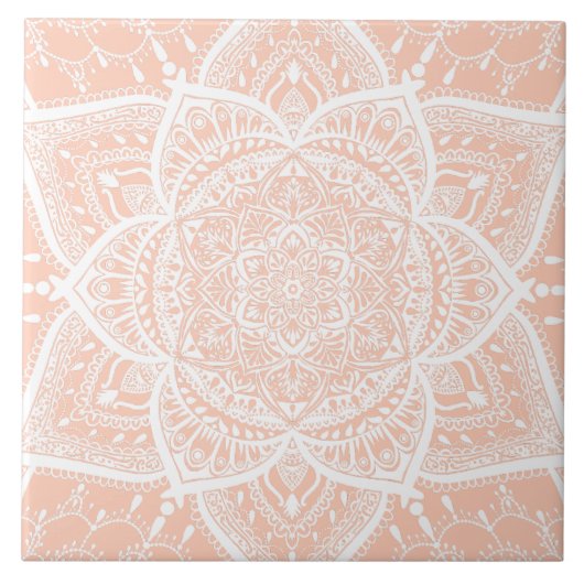 Roze en witte Mandala - Loergann in Abrikozen Tegeltje (Voorkant)