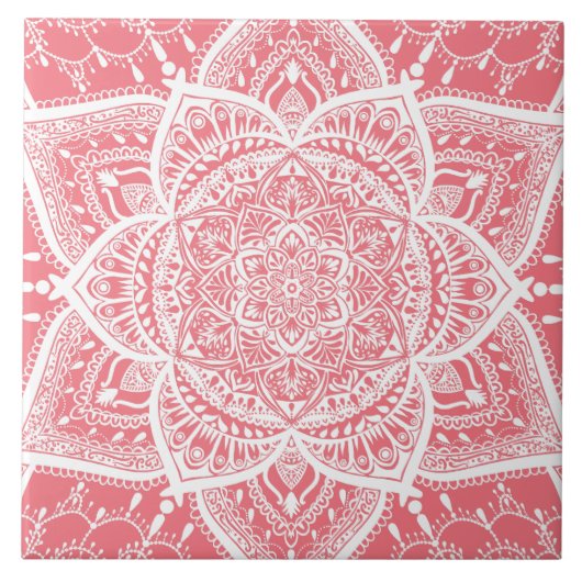 Roze en witte Mandala - Loergann in Perzik Tegeltje (Voorkant)