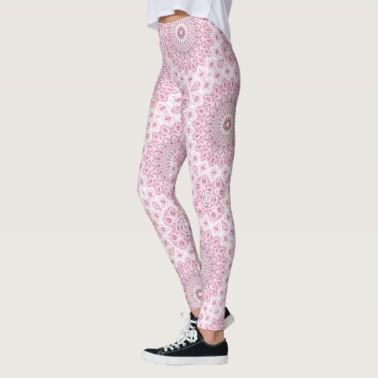 Roze en witte mandala patroon ontwerp leggings (Links)