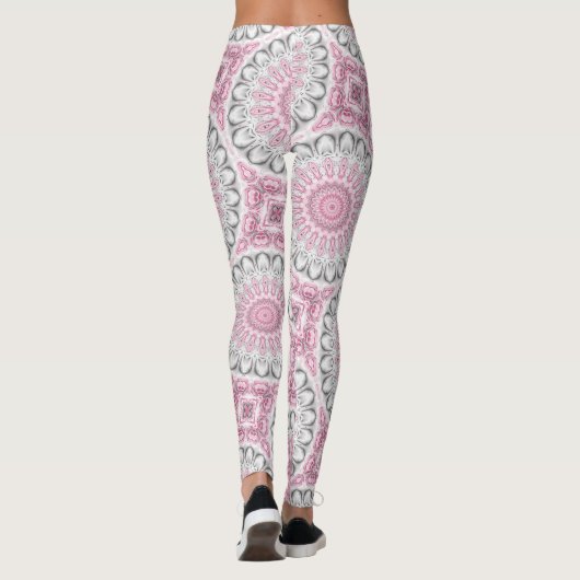 Roze en witte mandala patroon ontwerp leggings (Achterkant)