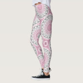 Roze en witte mandala patroon ontwerp leggings (Links)