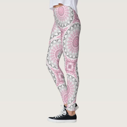 Roze en witte mandala patroon ontwerp leggings (Links)