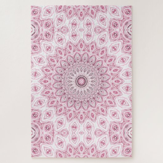 Roze en Witte Mandala Patroon Ontwerp Legpuzzel (Verticaal)