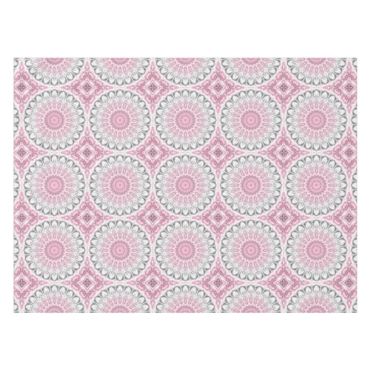 Roze en witte mandala patroon ontwerp tafelkleed (Voorkant (Horizontaal))