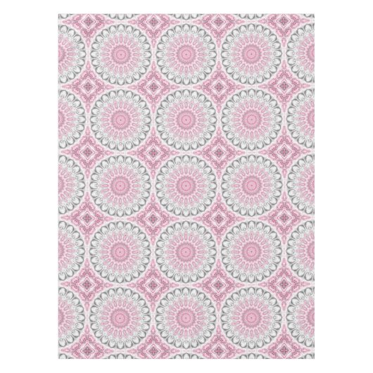 Roze en witte mandala patroon ontwerp tafelkleed (Voorkant)