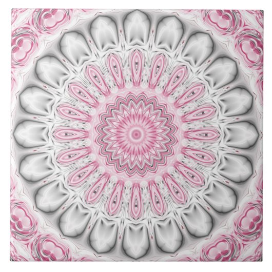 Roze en witte mandala patroon ontwerp tegeltje (Voorkant)