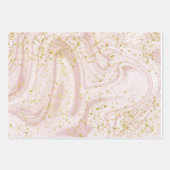 Roze en Witte Marmer Draai Gouden Glitters Inpakpapier Vel (Voorkant 3)
