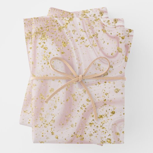 Roze en Witte Marmer Draai Gouden Glitters Inpakpapier Vel (In situ)