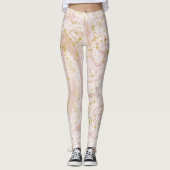 Roze en witte marmer Gold Glitter Leggings (Voorkant)