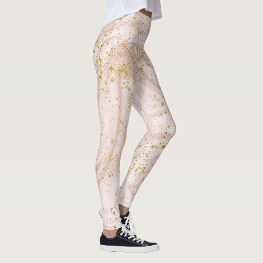 Roze en witte marmer Gold Glitter Leggings (Rechts)
