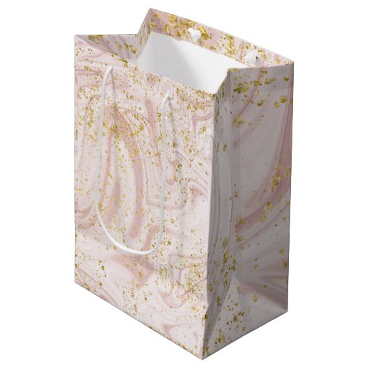 Roze en witte marmer Gold Glitter Medium Cadeauzakje (Voorkant Gekanteld)