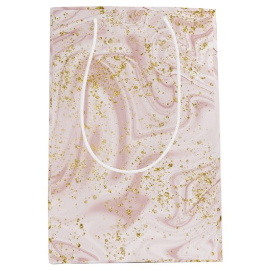 Roze en witte marmer Gold Glitter Medium Cadeauzakje (Voorkant)