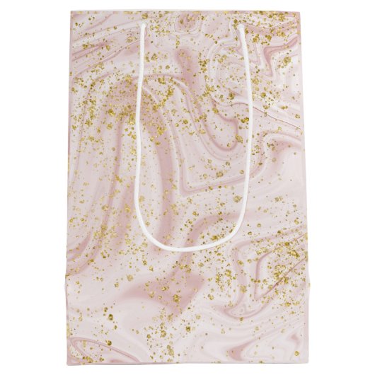 Roze en witte marmer Gold Glitter Medium Cadeauzakje (Achterkant)