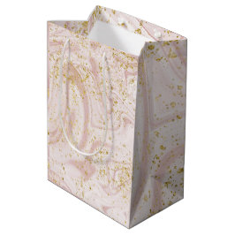 Roze en witte marmer Gold Glitter Medium Cadeauzakje