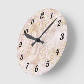 Roze en witte marmer Gold Glitter Ronde Klok (Hoek)