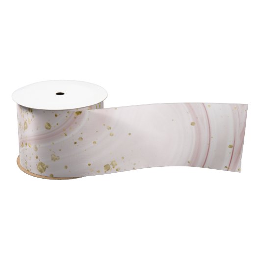 Roze en witte marmer Gold Glitter Satijnen Lint (Spoel)