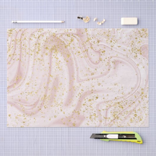 Roze en witte marmer Gold Glitter Tissuepapier (Craft)