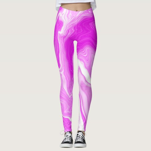 Roze en witte marmer leggings (Voorkant)