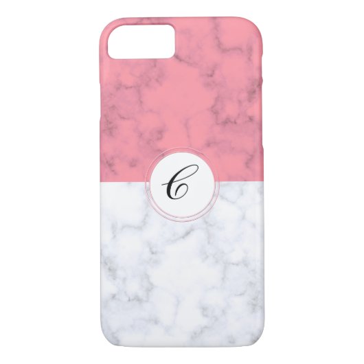 Roze en witte marmer met aangepaste Initiaal lette Case-Mate iPhone Case (Achterkant)