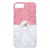 Roze en witte marmer met aangepaste Initiaal Lette Case-Mate iPhone Case (Achterkant)