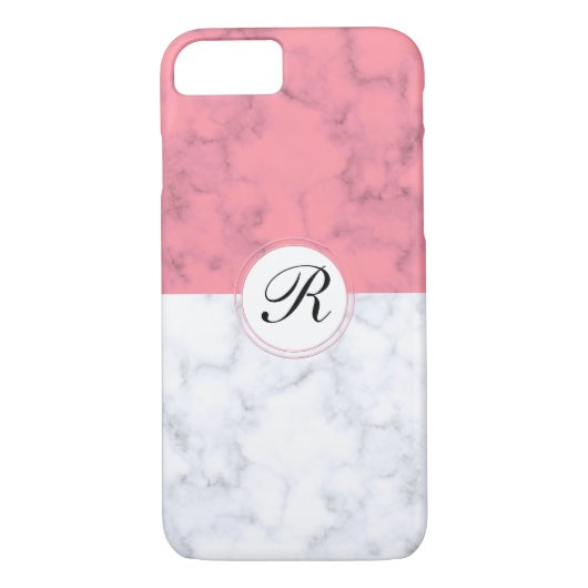 Roze en witte marmer met aangepaste Initiaal Lette Case-Mate iPhone Case (Achterkant)