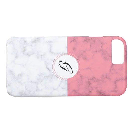 Roze en witte marmer met aangepaste Initiaal lette Case-Mate iPhone Case (Achterkant (Horizontaal))