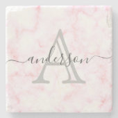 Roze en witte marmer | Monogram Stenen Onderzetter (Voorkant)