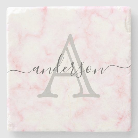 Roze en witte marmer | Monogram Stenen Onderzetter (Voorkant)