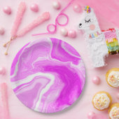 Roze en witte marmer papieren bordje (Feest)