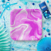 Roze en witte marmer papieren bordje (Feest)