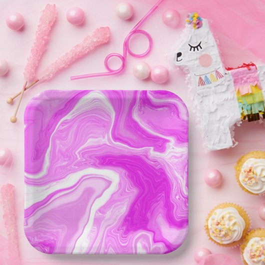 Roze en witte marmer papieren bordje (Feest)