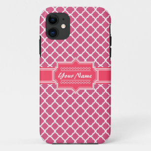 Roze en witte Marokkaanse Quatrefoil gepersonalise iPhone 11 Hoesje