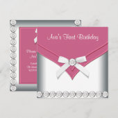 roze en witte meisjes verjaardagsfeestje kaart (Voorkant / Achterkant)