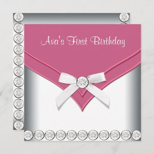 roze en witte meisjes verjaardagsfeestje kaart (Voorkant / Achterkant)