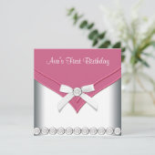 roze en witte meisjes verjaardagsfeestje kaart (Staand voorkant)