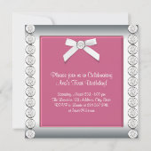 roze en witte meisjes verjaardagsfeestje kaart (Achterkant)