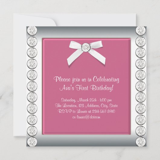 roze en witte meisjes verjaardagsfeestje kaart (Achterkant)