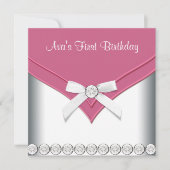 roze en witte meisjes verjaardagsfeestje kaart (Voorkant)