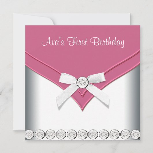 roze en witte meisjes verjaardagsfeestje kaart (Voorkant)