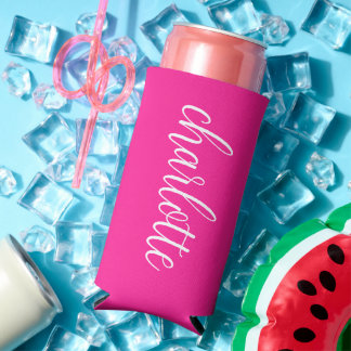 Roze en Witte Meisjesachtige Calligrafie Schrift Seltzer Blikjeskoeler