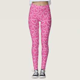 Roze en Witte Meisjesachtige Grote Zoete Harten Leggings