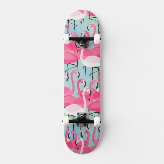 Roze en witte menigte flamingo's skateboard (Voorkant)